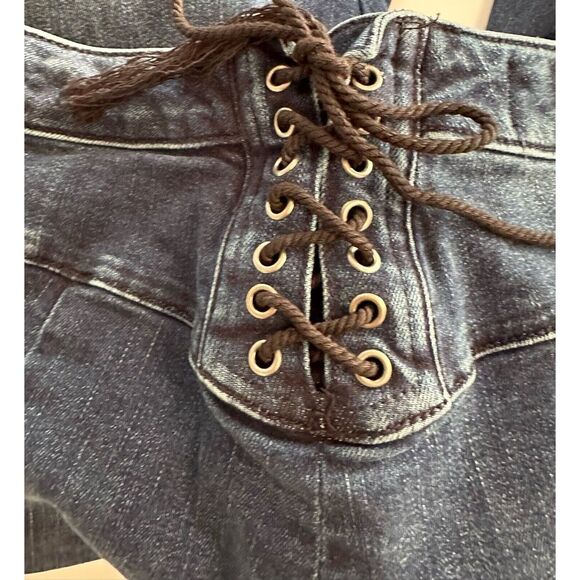 We The Free Flare Curvy Jeans Womens 34 Blue Mid-Rise Lace-Back Cotton Stretch - Picture 6 of 9